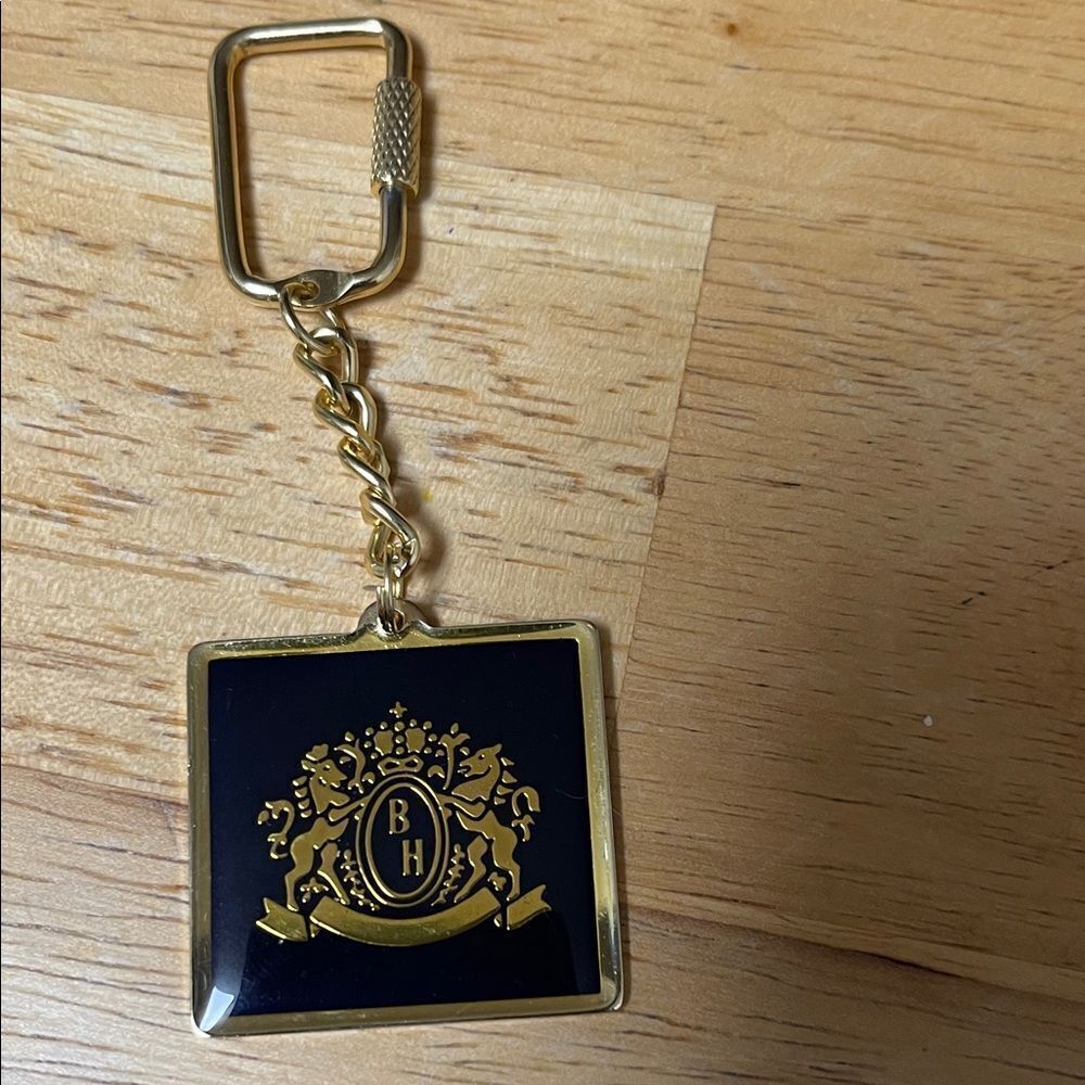 Vintage Beverly Hills Gold and Black with initials BH Keychain with Crest
